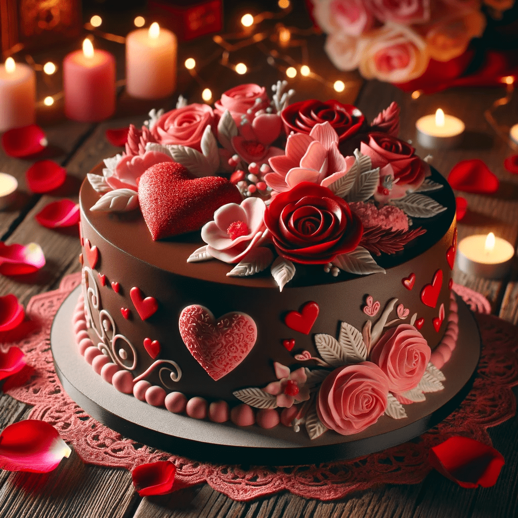 کیک شکلاتی گل سرخ ولنتاین